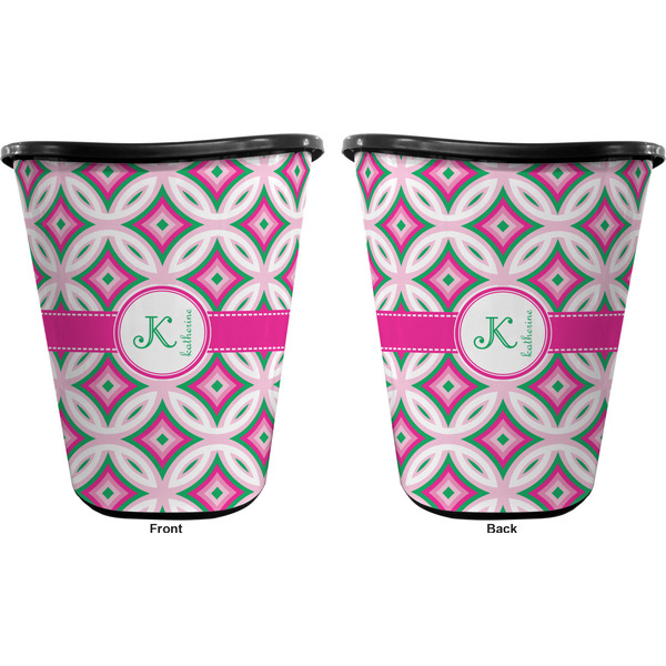 Linked Circles & Diamonds Trash Can Black - Front and Back - Apvl