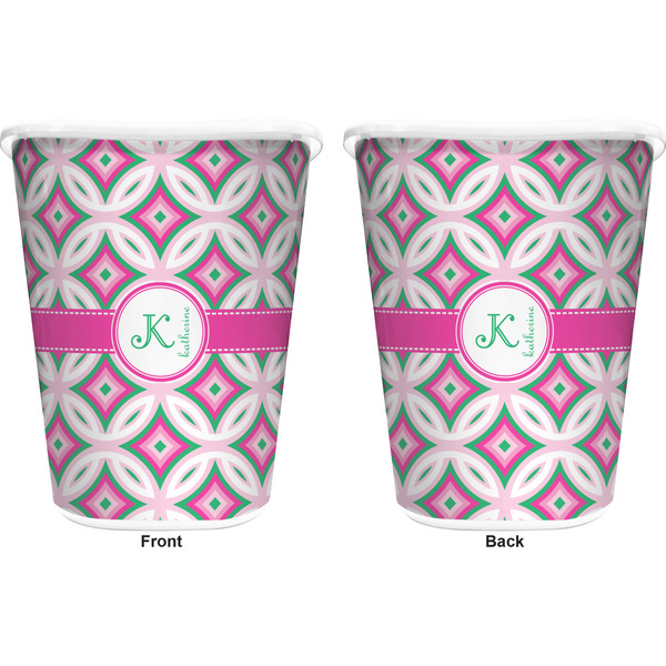 Linked Circles & Diamonds Trash Can White - Front and Back - Apvl