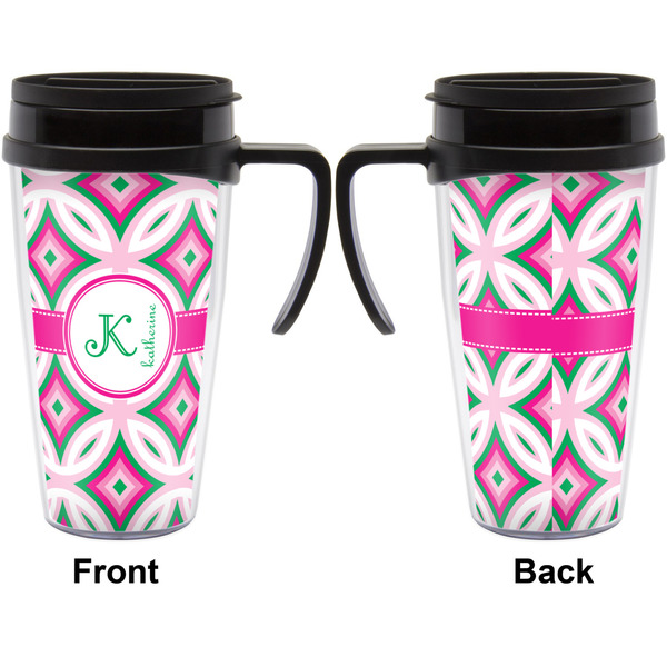 Linked Circles & Diamonds Travel Mug with Black Handle - Approval