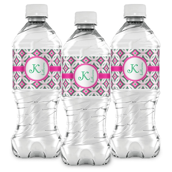Linked Circles & Diamonds Water Bottle Labels - Front View
