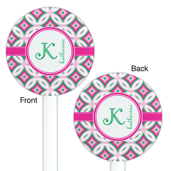 Linked Circles & Diamonds White Plastic 5.5" Stir Stick - Double Sided - Round - Front & Back