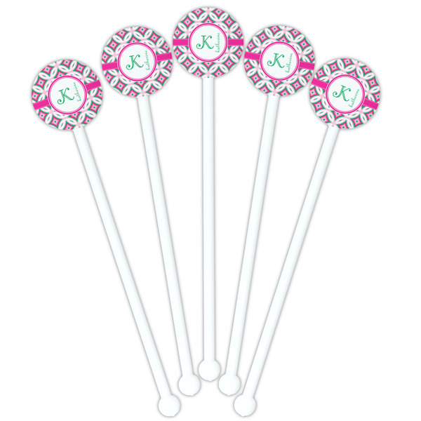 Linked Circles & Diamonds White Plastic 5.5" Stir Stick - Fan View