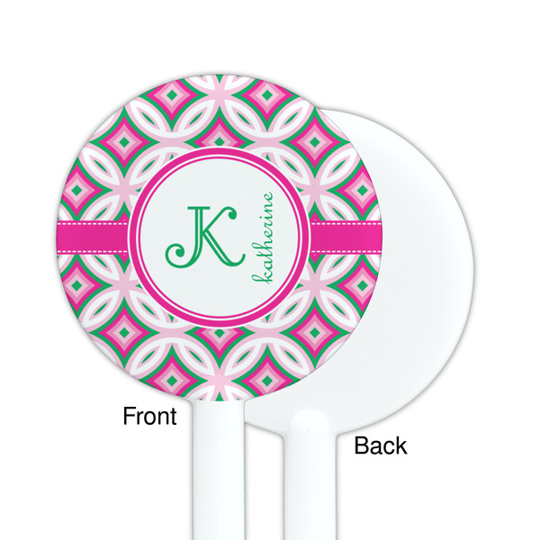 Linked Circles & Diamonds White Plastic 5.5" Stir Stick - Single Sided - Round - Front & Back
