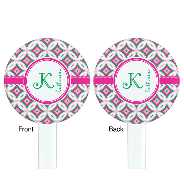 Linked Circles & Diamonds White Plastic 7" Stir Stick - Double Sided - Round - Front & Back