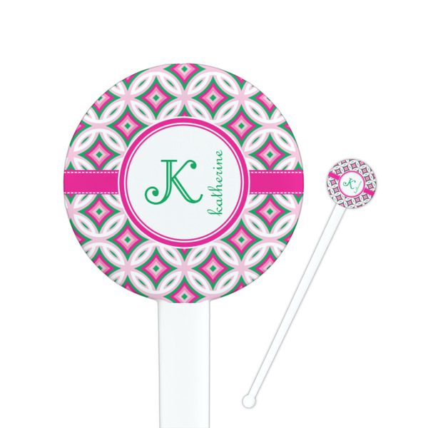 Custom Linked Circles & Diamonds 7" Round Plastic Stir Sticks - White - Single Sided (Personalized)