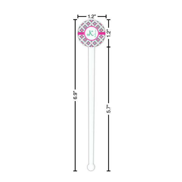 Linked Circles & Diamonds White Plastic 7" Stir Stick - Round - Dimensions