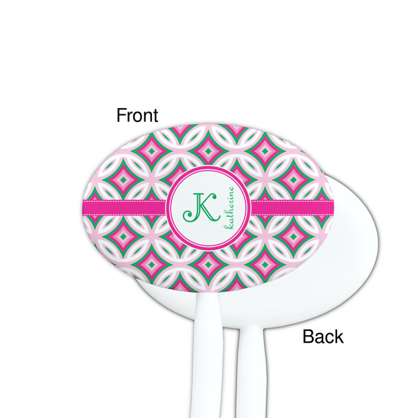 Linked Circles & Diamonds White Plastic 7" Stir Stick - Single Sided - Oval - Front & Back