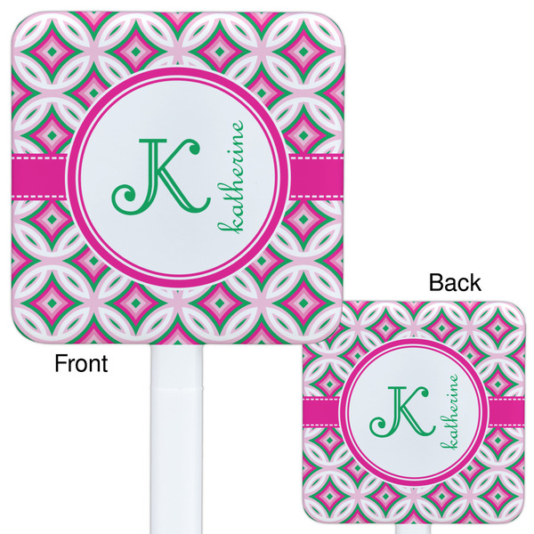 Linked Circles & Diamonds White Plastic Stir Stick - Double Sided - Approval