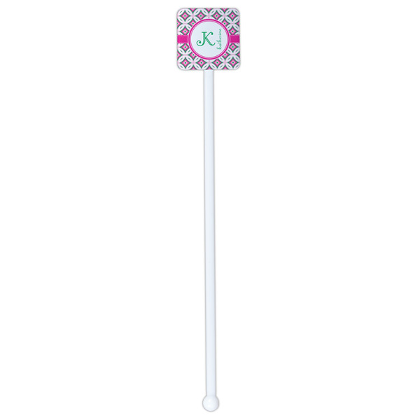 Linked Circles & Diamonds White Plastic Stir Stick - Double Sided - Square - Single Stick