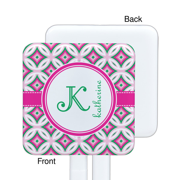 Linked Circles & Diamonds White Plastic Stir Stick - Single Sided - Square - Approval