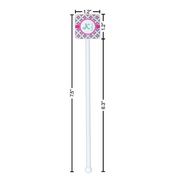 Linked Circles & Diamonds White Plastic Stir Stick - Square - Dimensions