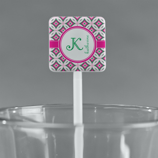 Linked Circles & Diamonds White Plastic Stir Stick - Square - Main