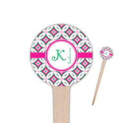 Linked Circles & Diamonds 4" Round Wooden Food Picks - Double Sided (Personalized)