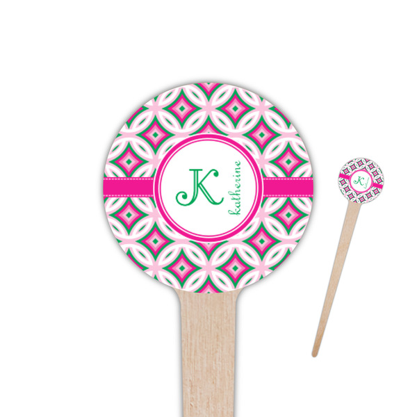 Custom Linked Circles & Diamonds 4" Round Wooden Food Picks - Single Sided (Personalized)