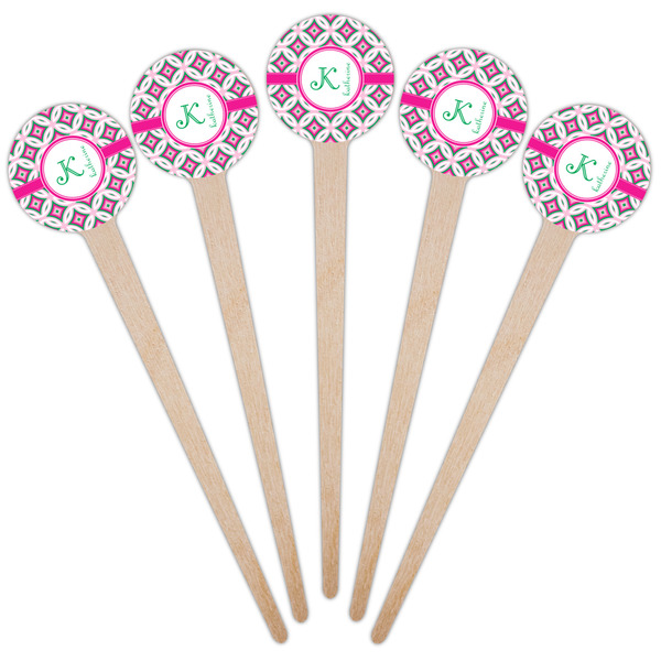 Linked Circles & Diamonds Wooden 4" Food Pick - Round - Fan View