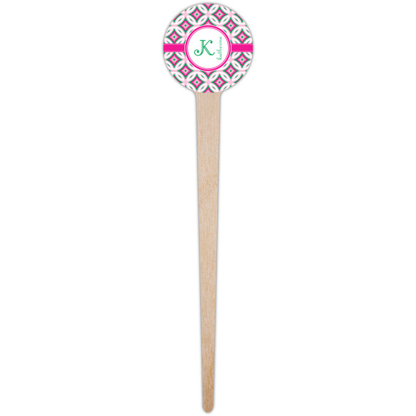 Linked Circles & Diamonds Wooden 4" Food Pick - Round - Single Pick