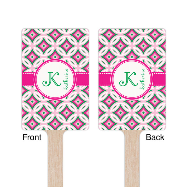 Linked Circles & Diamonds Wooden 6.25" Stir Stick - Rectangular - Double Sided - Front & Back