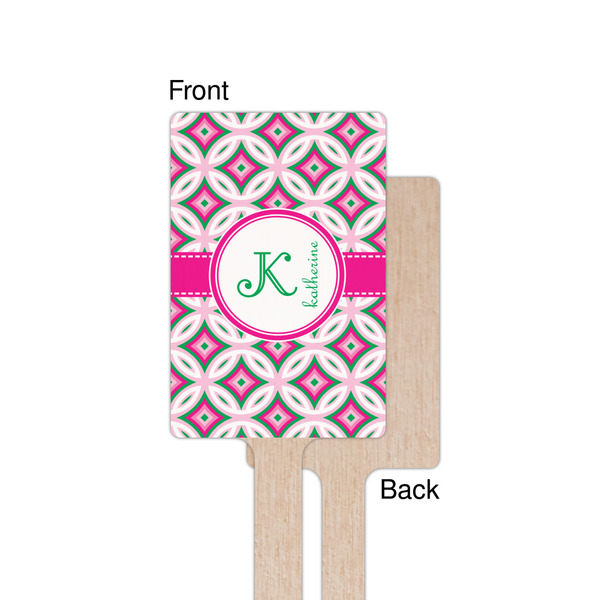 Linked Circles & Diamonds Wooden 6.25" Stir Stick - Rectangular - Single - Front & Back