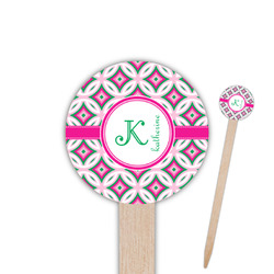 Linked Circles & Diamonds 6" Round Wooden Food Picks - Double Sided (Personalized)