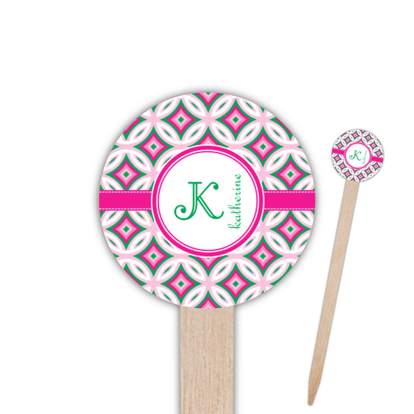 Custom Linked Circles & Diamonds 6" Round Wooden Food Picks - Single Sided (Personalized)