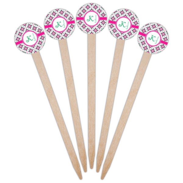 Linked Circles & Diamonds Wooden 6" Food Pick - Round - Fan View