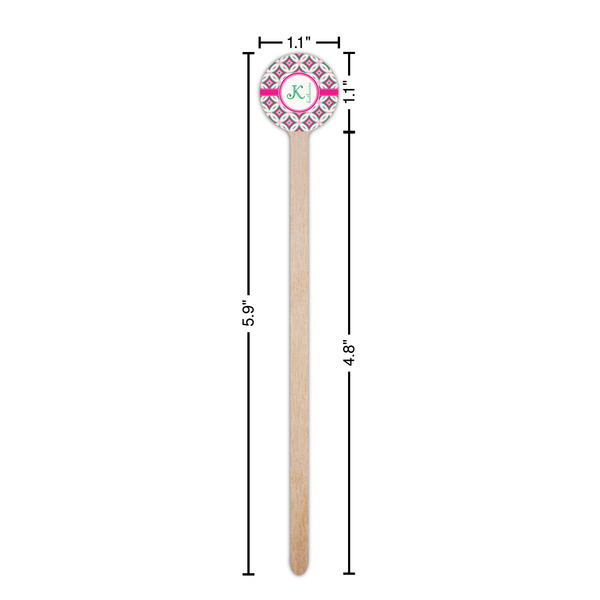 Linked Circles & Diamonds Wooden 6" Stir Stick - Round - Dimensions