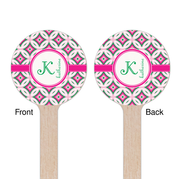 Linked Circles & Diamonds Wooden 6" Stir Stick - Round - Double Sided - Front & Back
