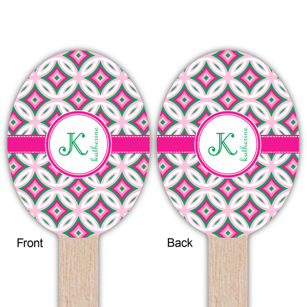 Linked Circles & Diamonds Wooden Food Pick - Oval - Double Sided - Front & Back