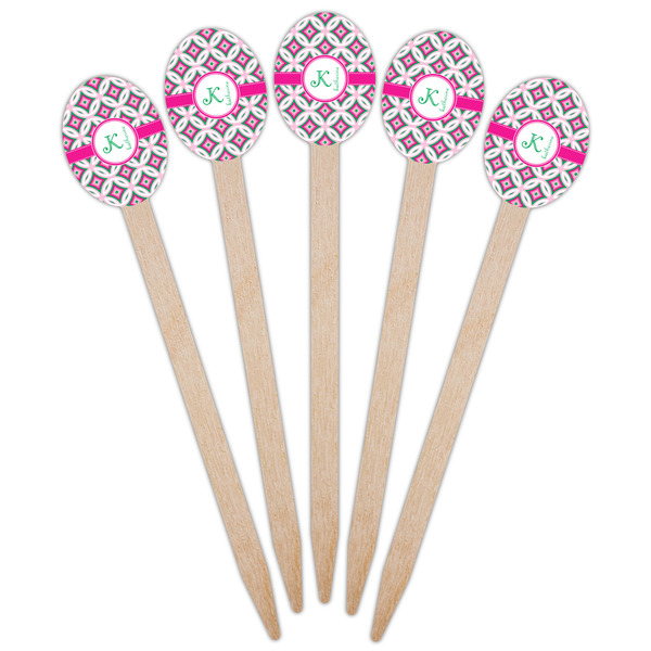 Linked Circles & Diamonds Wooden Food Pick - Oval - Fan View
