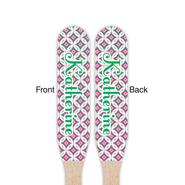 Linked Circles & Diamonds Wooden Food Pick - Paddle - Double Sided - Front & Back