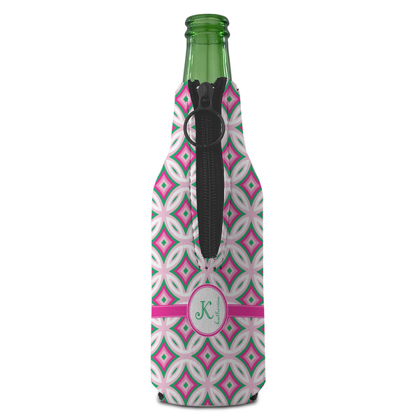Linked Circles & Diamonds Zipper Bottle Cooler - BACK (bottle)