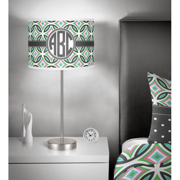 Geometric Circles 13 inch drum lamp shade - in room