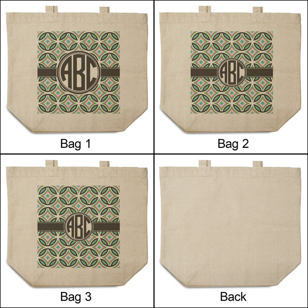 Geometric Circles 3 Reusable Cotton Grocery Bags - Front & Back View
