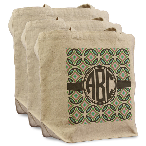 Geometric Circles 3 Reusable Cotton Grocery Bags - Front View