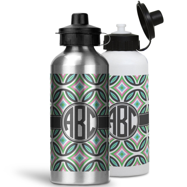 Geometric Circles Aluminum Water Bottles - MAIN (white &silver)