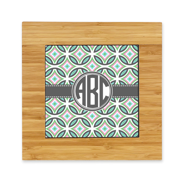 Custom Geometric Circles Bamboo Trivet with Ceramic Tile Insert (Personalized)