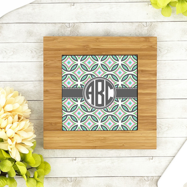 Geometric Circles Bamboo Trivet with 6" Tile - LIFESTYLE
