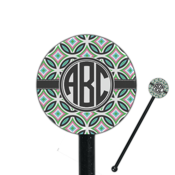 Custom Geometric Circles 5.5" Round Plastic Stir Sticks - Black - Single Sided (Personalized)