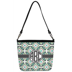 Geometric Circles Bucket Bag w/ Genuine Leather Trim (Personalized)
