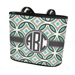 Geometric Circles Bucket Tote w/ Genuine Leather Trim - Regular w/ Front & Back Design (Personalized)