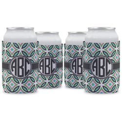 Geometric Circles Can Cooler (12 oz) - Set of 4 w/ Monogram