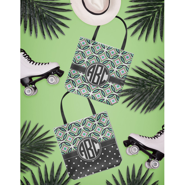 Geometric Circles Canvas Tote Lifestyle Front and Back- 13x13