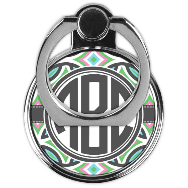 Geometric Circles Cell Phone Ring Stand & Holder - Front (Collapsed)