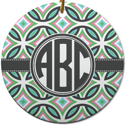 Geometric Circles Round Ceramic Ornament w/ Monogram