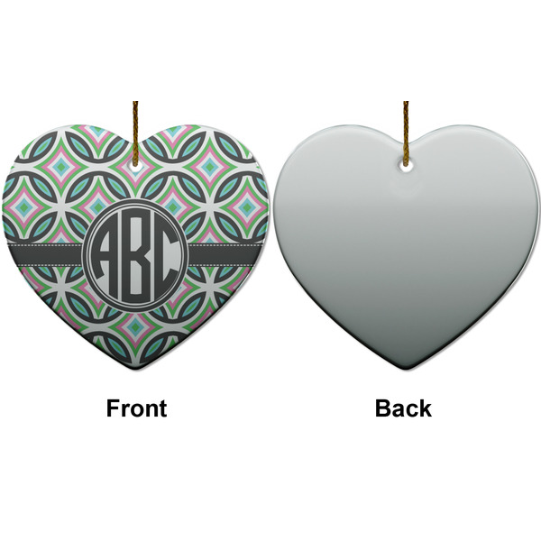 Geometric Circles Ceramic Flat Ornament - Heart Front & Back (APPROVAL)