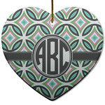 Geometric Circles Heart Ceramic Ornament w/ Monogram