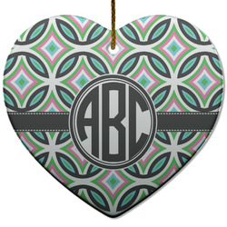 Geometric Circles Heart Ceramic Ornament w/ Monogram