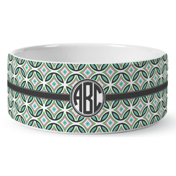 Custom Geometric Circles Ceramic Dog Bowl - Large (Personalized)