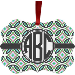 Geometric Circles Metal Frame Ornament - Double Sided w/ Monogram