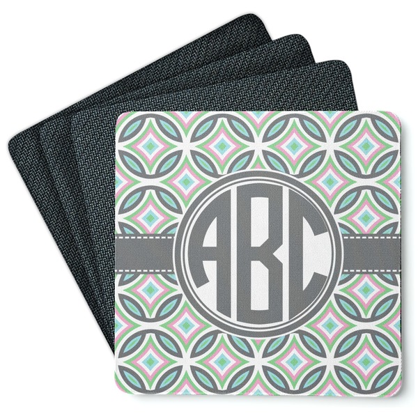 Custom Geometric Circles Square Rubber Backed Coasters - Set of 4 (Personalized)